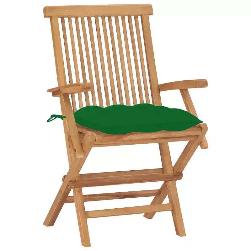 vidaXL - Teak Wood Patio Chairs/Outdoor Garden Lounge Seats with Green Cushions/Foldable and Easy to Store