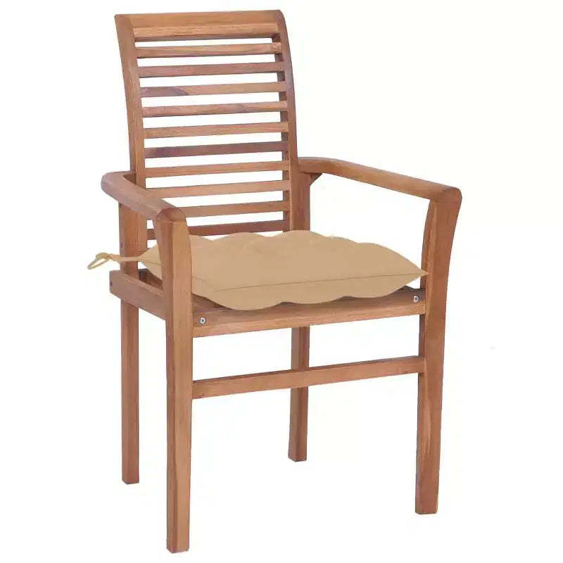 vidaXL Dining Chairs 4 pcs Set, Stackable Patio Garden Chairs with Beige Cushions, Indoor and Outdoor Furniture, Teak, Fine Sanded Waterbase Finish