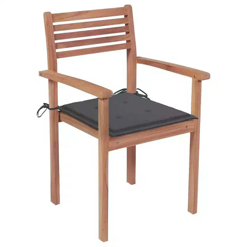 vidaXL Solid Teak Wood Patio Chairs with Anthracite Cushions, Weather Resistant, Outdoors Suitable, Pack of 4