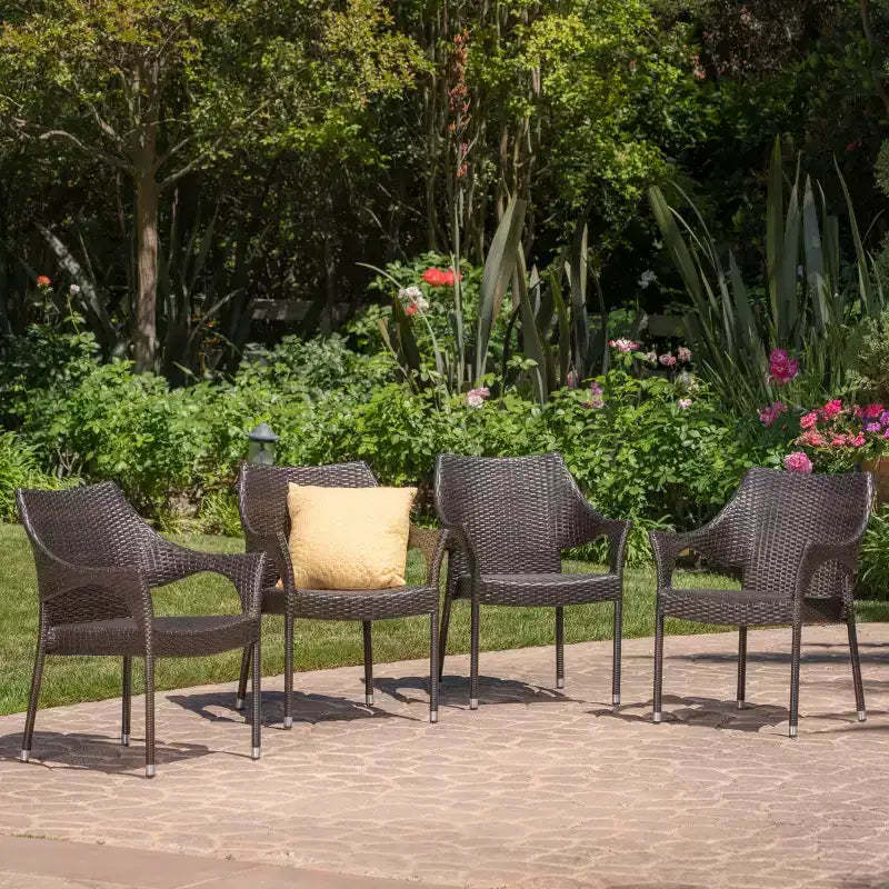 GDFStudio Norma Outdoor Stackable Wicker Weave Chairs with Iron Frame