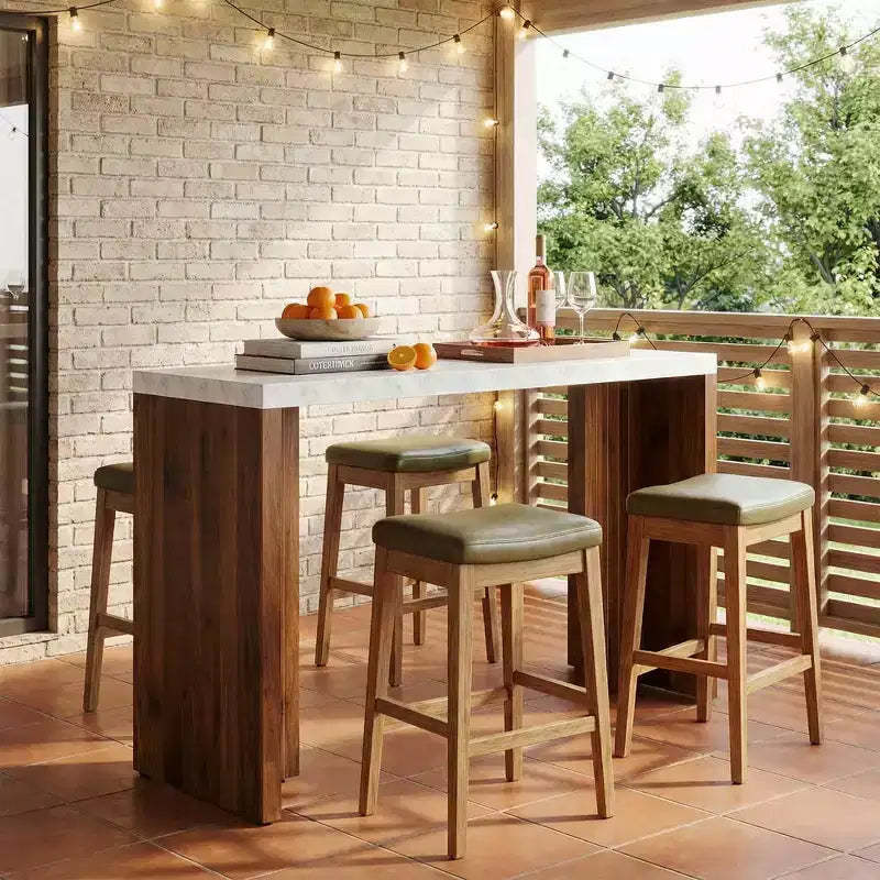 MAYEERTY 55.12 Minimalist Bar Table, Faux Marble Top & Dark Walnut Legs, 36.02 Height Heavy-Duty Home Bar Unit