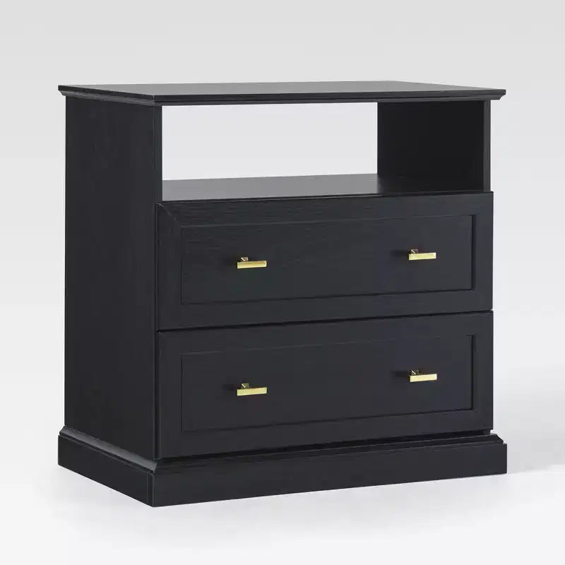 Modern Farmhouse Nightstand with Open Shelf for Bedroom Storage