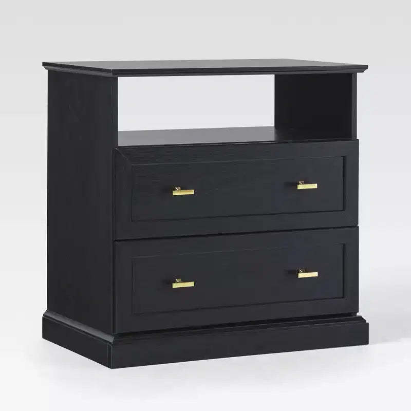 Modern Farmhouse Nightstand with Open Shelf for Bedroom Storage