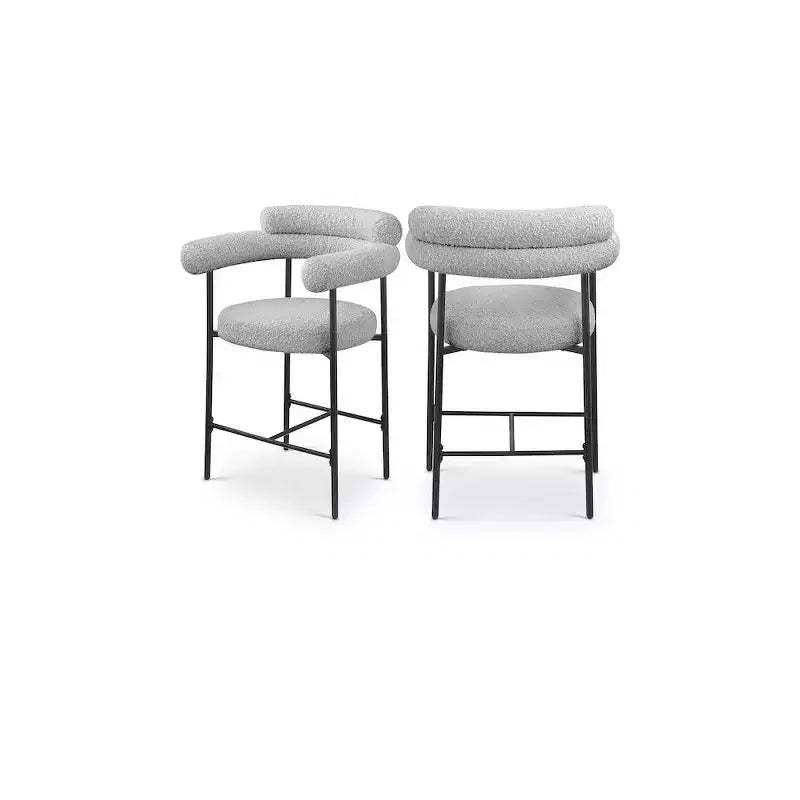 Meridian Furniture,Blake Grey Boucle Fabric Counter Stool, Set of 2