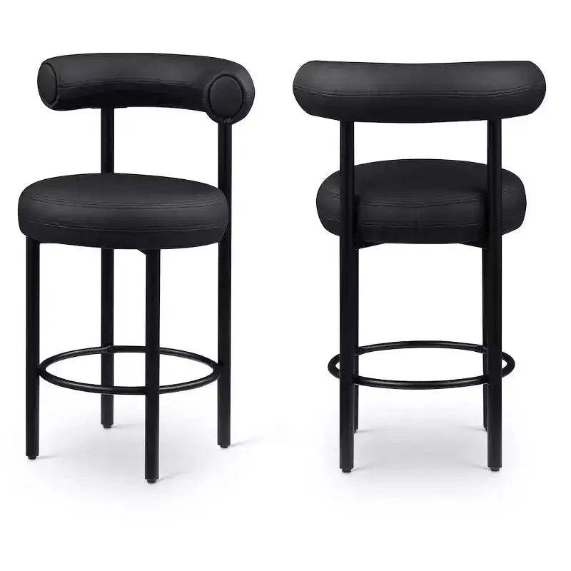 Meridian Furniture,Bordeaux Black Vegan Leather Counter Stool, Set of 2