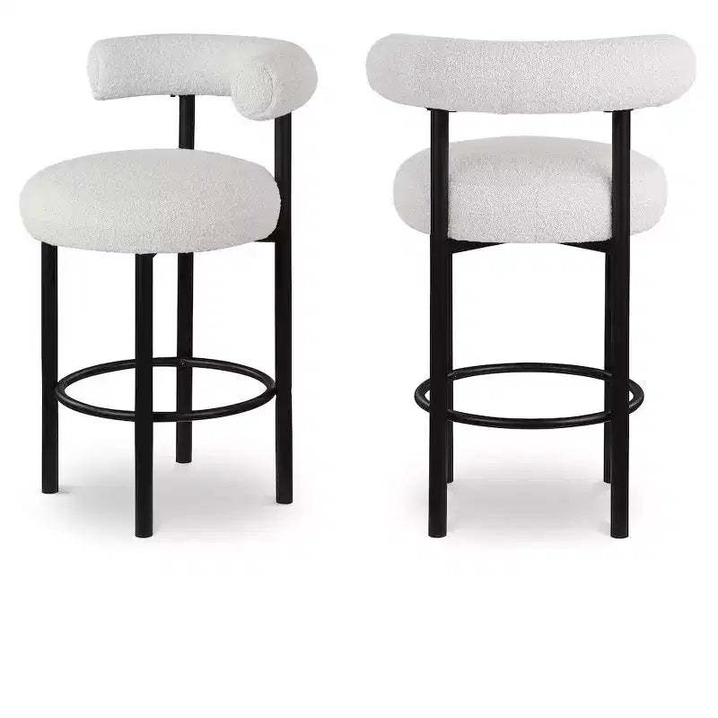Meridian Furniture,Bordeaux Cream Boucle Fabric Stool, Set of 2