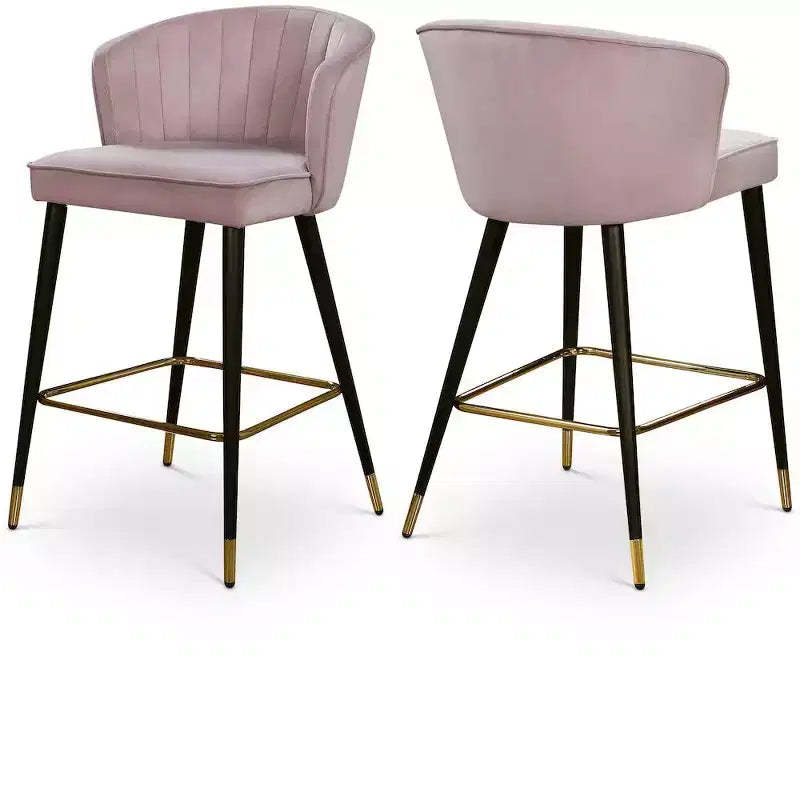 Meridian Furniture,Cassie Pink Velvet Stool, Set of 2