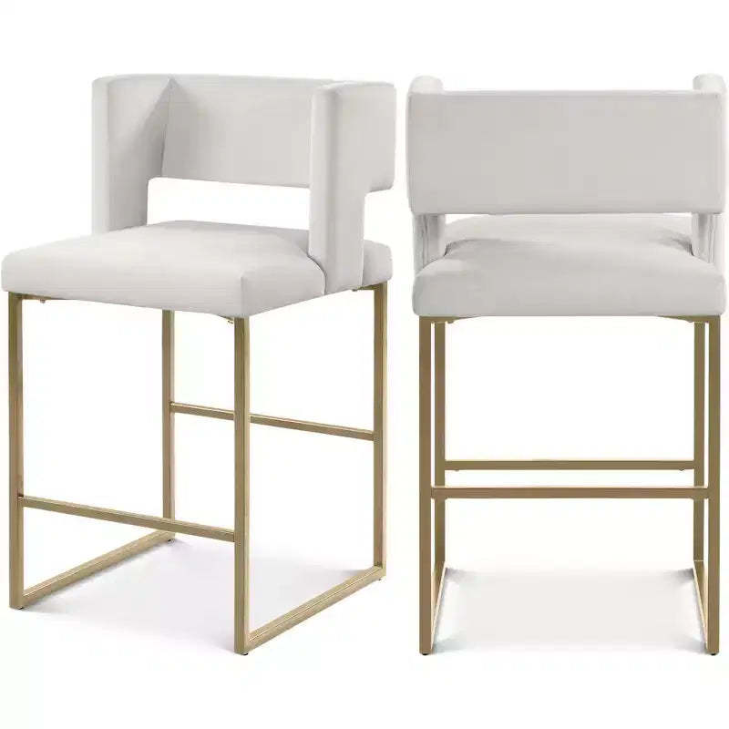 Meridian Furniture,Caleb Cream Velvet Counter Stool, Set of 2