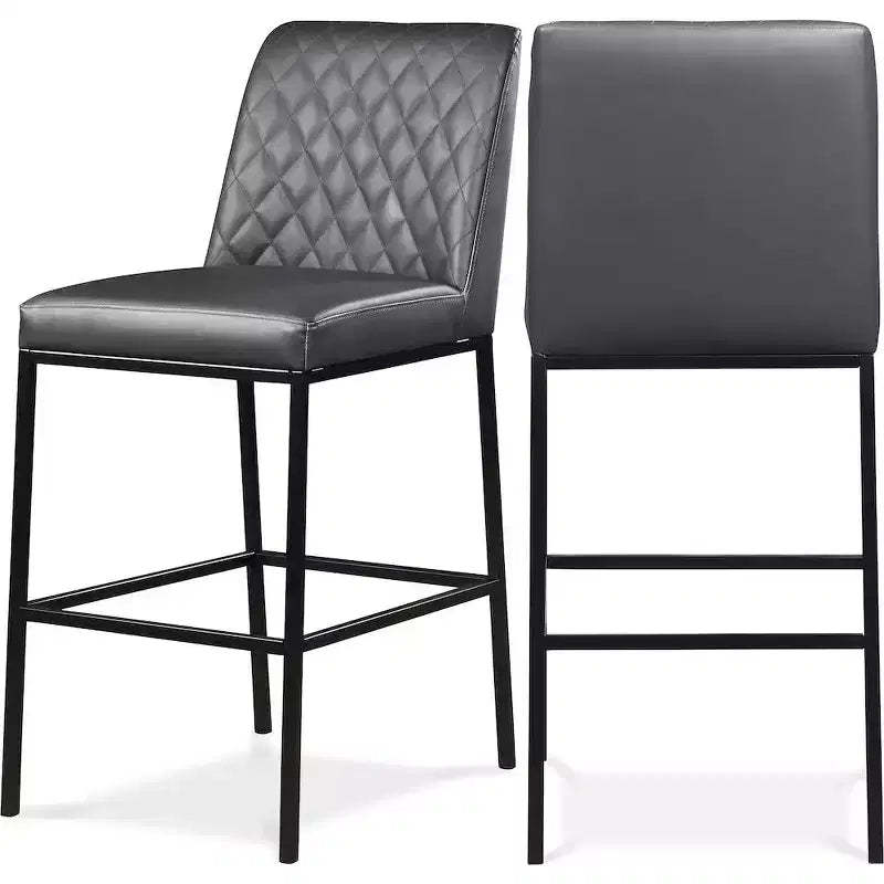Meridian Furniture,Bryce Grey Vegan Leather Stool, Set of 2