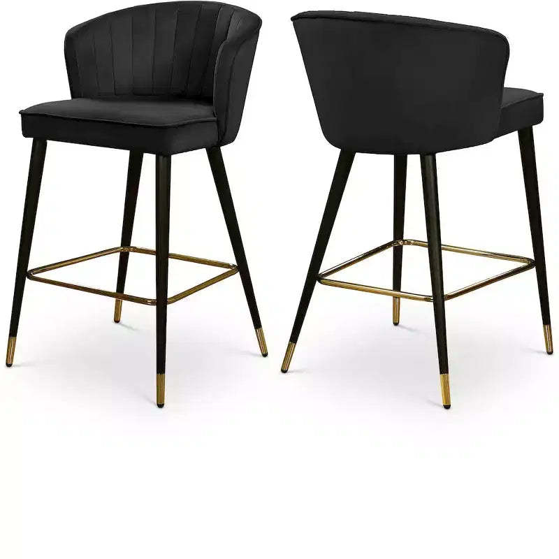 Meridian Furniture,Cassie Black Velvet Stool, Set of 2