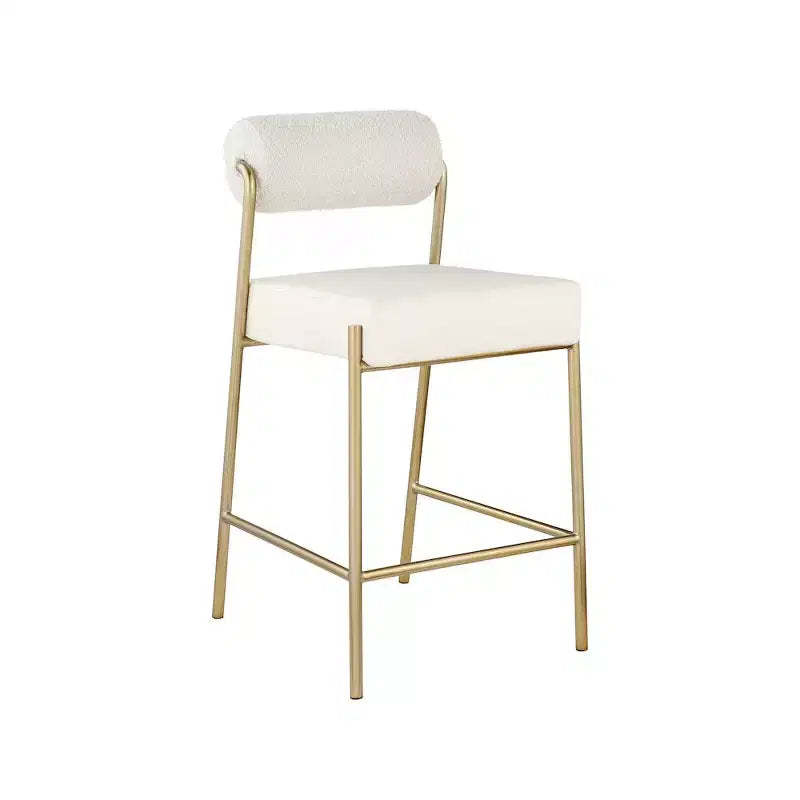Meridian Furniture,Carly Cream Vegan Leather Seat / Boucle Fabric Back Counter Stool