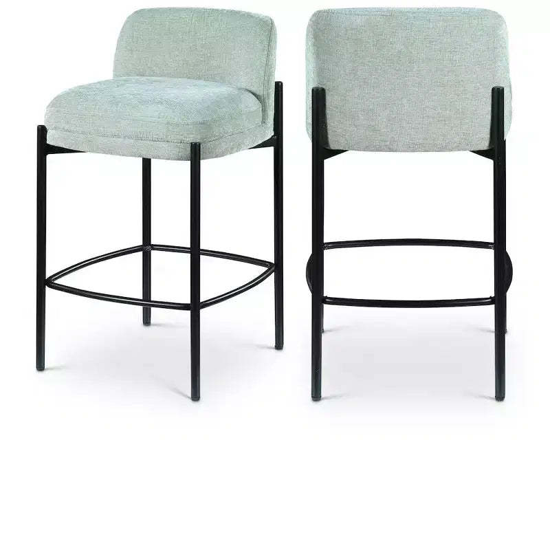 Meridian Furniture,Burton Mint Chenille Fabric Stool, Set of 2