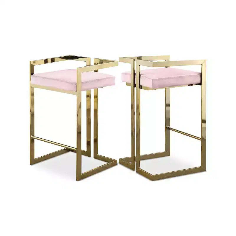 Meridian Furniture,Ezra Pink Velvet Stool, Set of 2