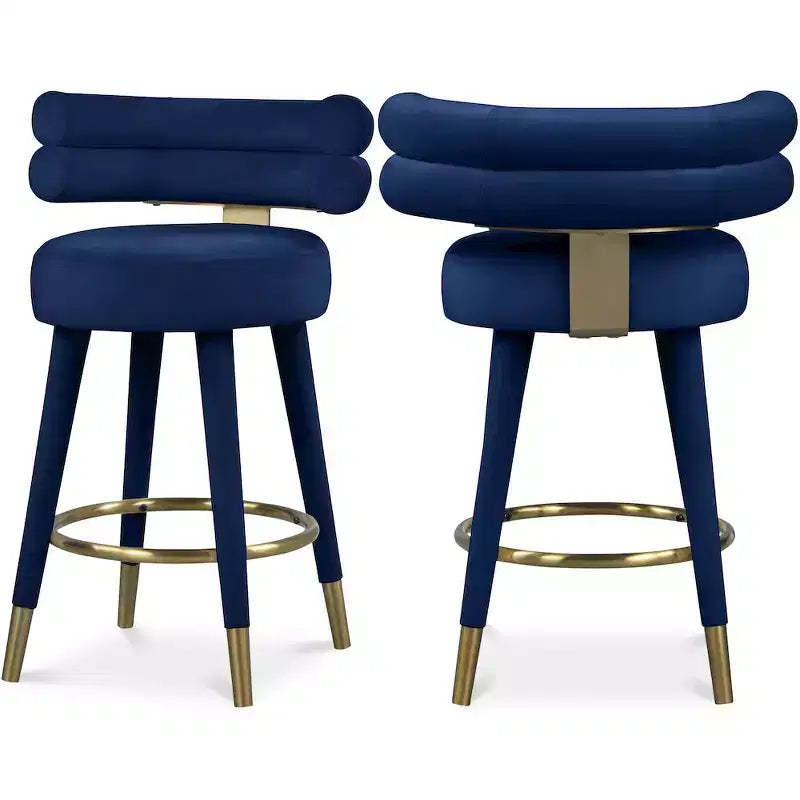 Meridian Furniture,Fitzroy Navy Velvet Counter Stool, Set of 2