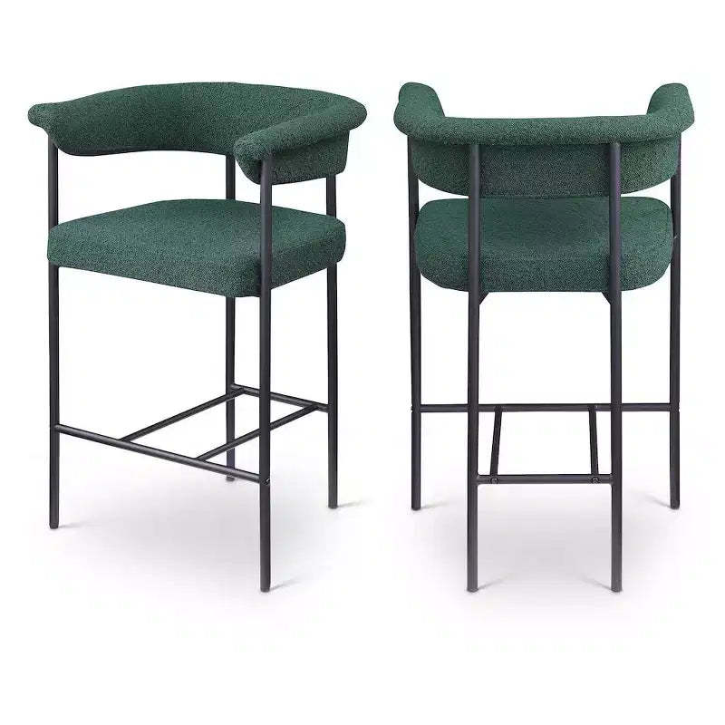 Meridian Furniture,Malin Green Boucle Fabric Counter Stool, Set of 2