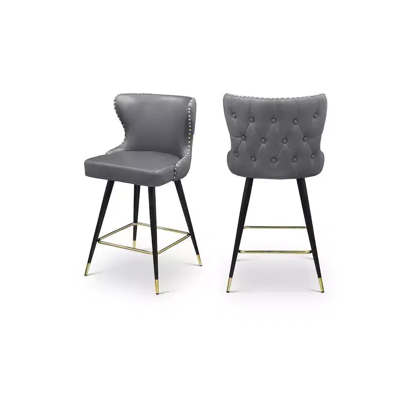 Meridian Furniture,Hendrix Grey Vegan Leather Counter/Bar Stool, Set of 2
