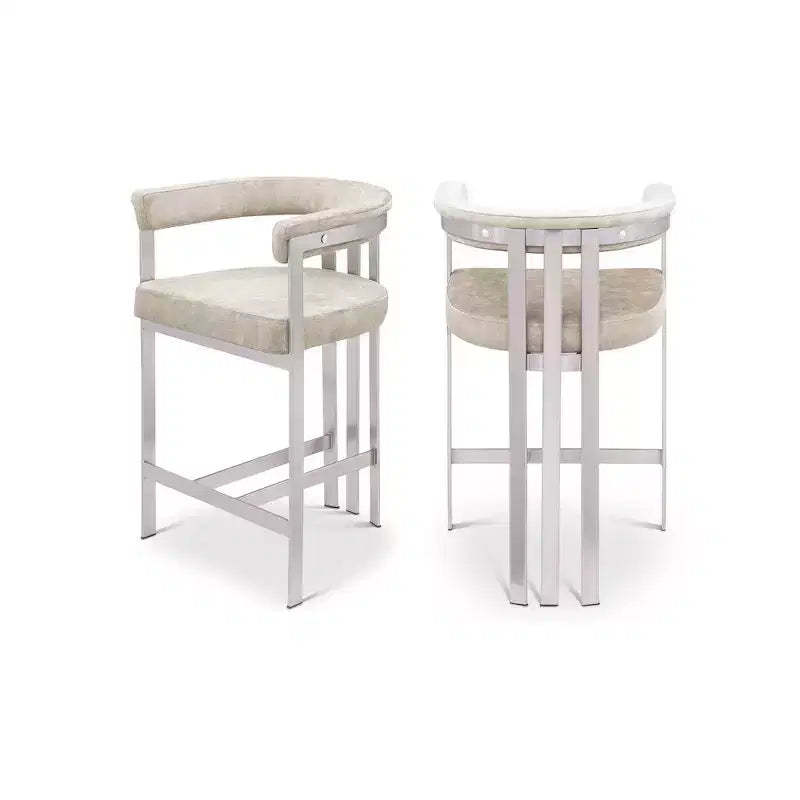 Meridian Furniture,Marcello Beige Velvet Counter Stool, Set of 2