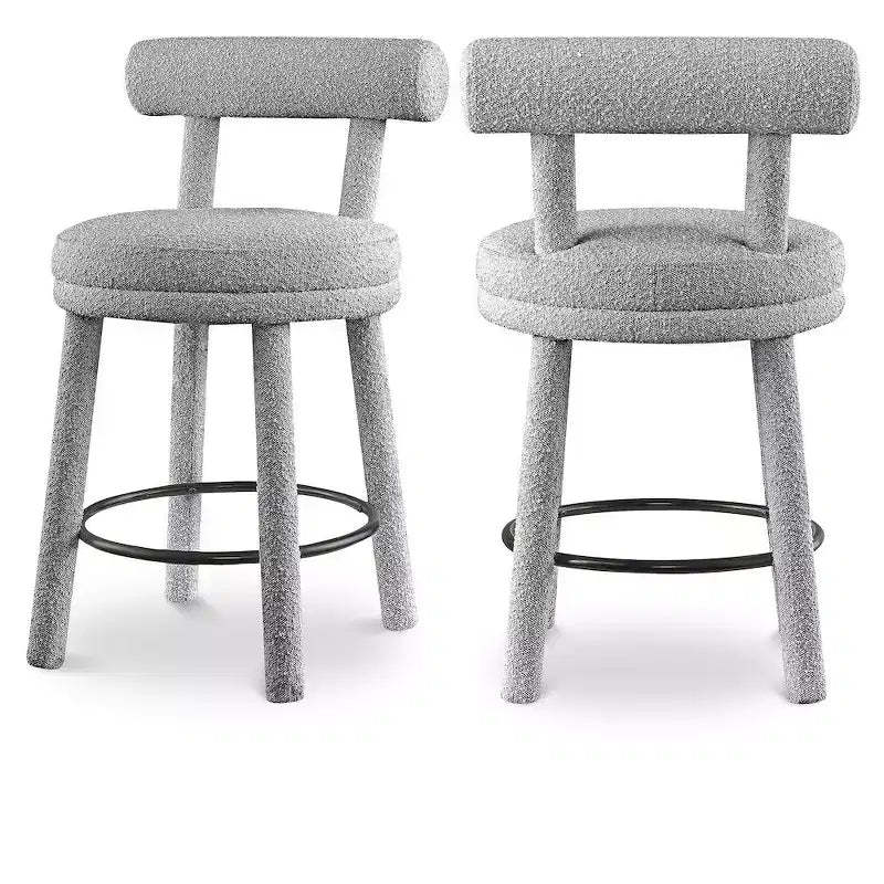 Meridian Furniture,Parlor Grey Boucle Fabric Stool, Set of 2