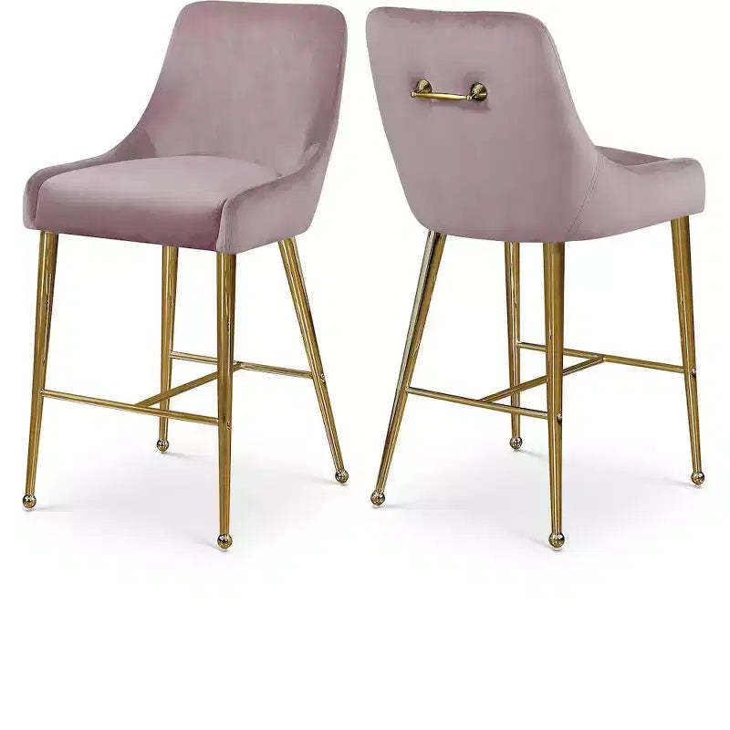 Meridian Furniture,Owen Pink Velvet Stool, Set of 2