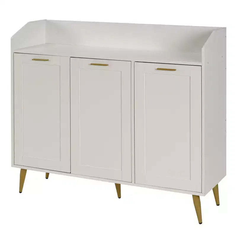 VECELO 3-Tier Shoe Storage Cabinet with 2 Adjustable Shelves, Accent Cabinet with Side Organizer & Mounted Hooks for Entryway, White