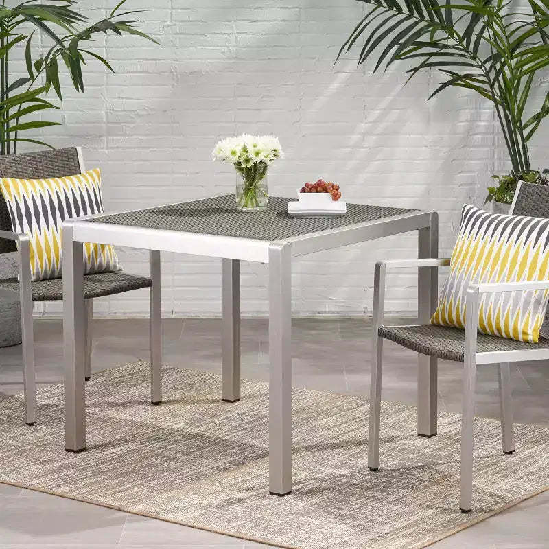 GDFStudio Crested Bay Outdoor Aluminum Square Dining Table with Wicker Top