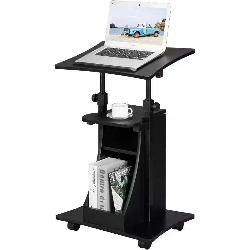 VINGLI Podium Stand, Portable Presentation Podium, Height Adjustable Church Lecture, Reading or Laptop Desk with Edge Stopper, Black
