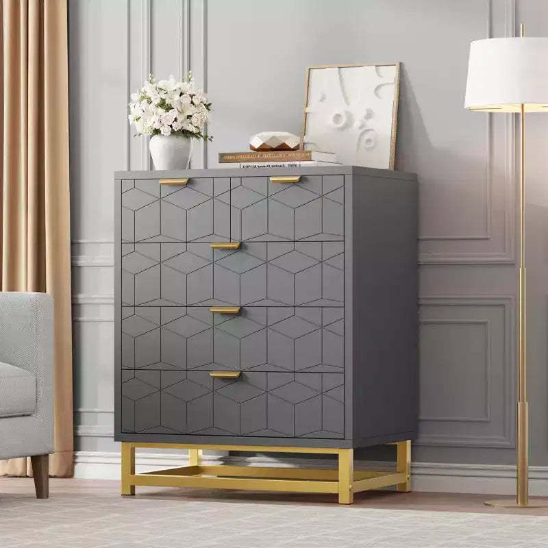 Grey 5-Drawer Dresser with Metal Base - Modern Chest of Drawers for Bedroom, Living Room & Closet Organization