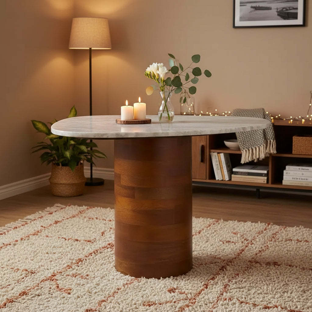 Mono Medium Marble Side Table - ACC2907A - Off White Marble/Walnut - Safavieh