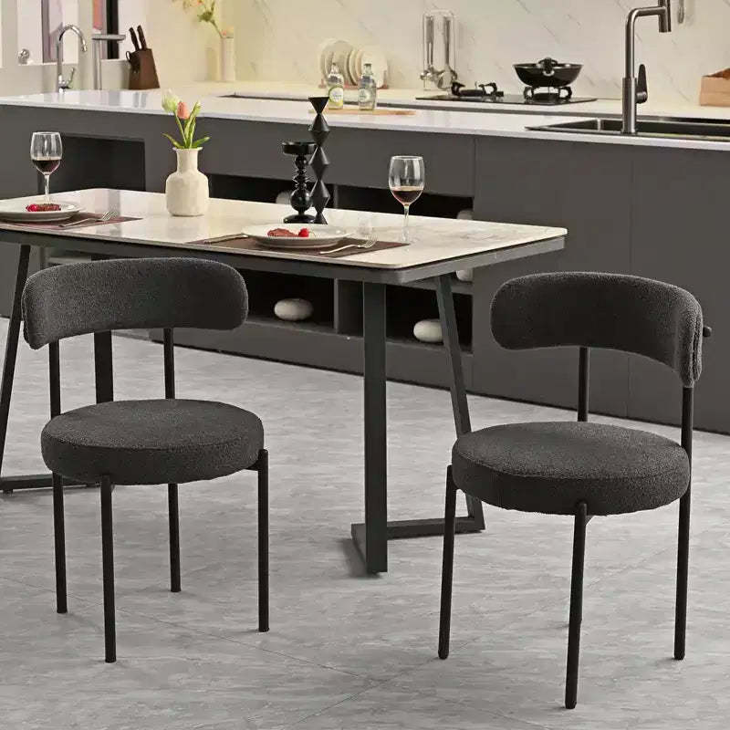 Okak Set of 2 Boucle Dining Chairs, Mid-Century Curved Backrest & Round Upholstered, Cosy Kitchen Chairs for Modern Living Room & Apartment