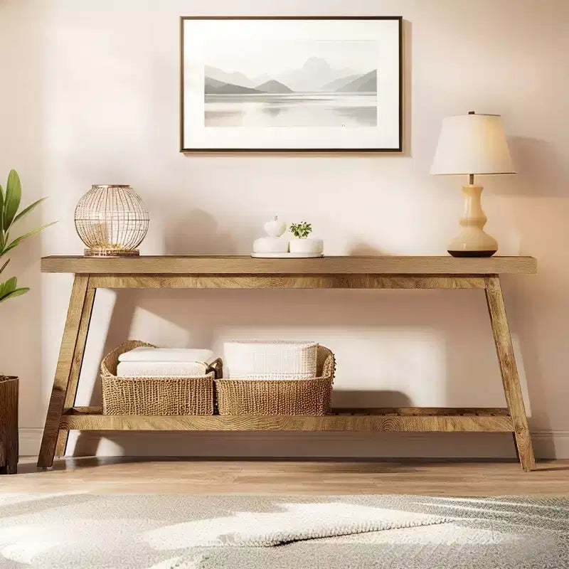 MAYEERTY 70.9 Extra Long 2-Tier Console Table, Rustic Farmhouse Sofa Table for Entryway Living Room