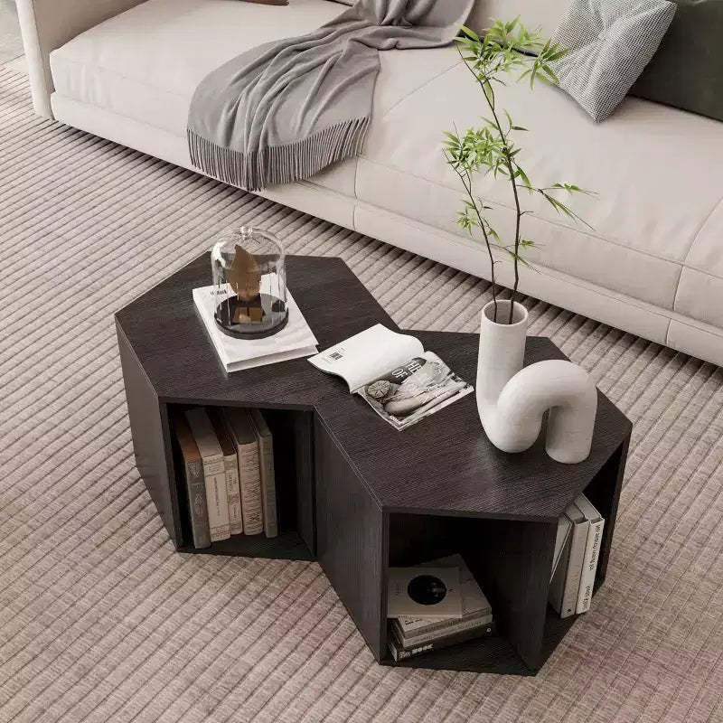 Okak 47.24 Modern Coffee Table Set of 2, Hexagonal Side Tables Nightstand Burmese Sumac for Living Room Office Balcony Yard