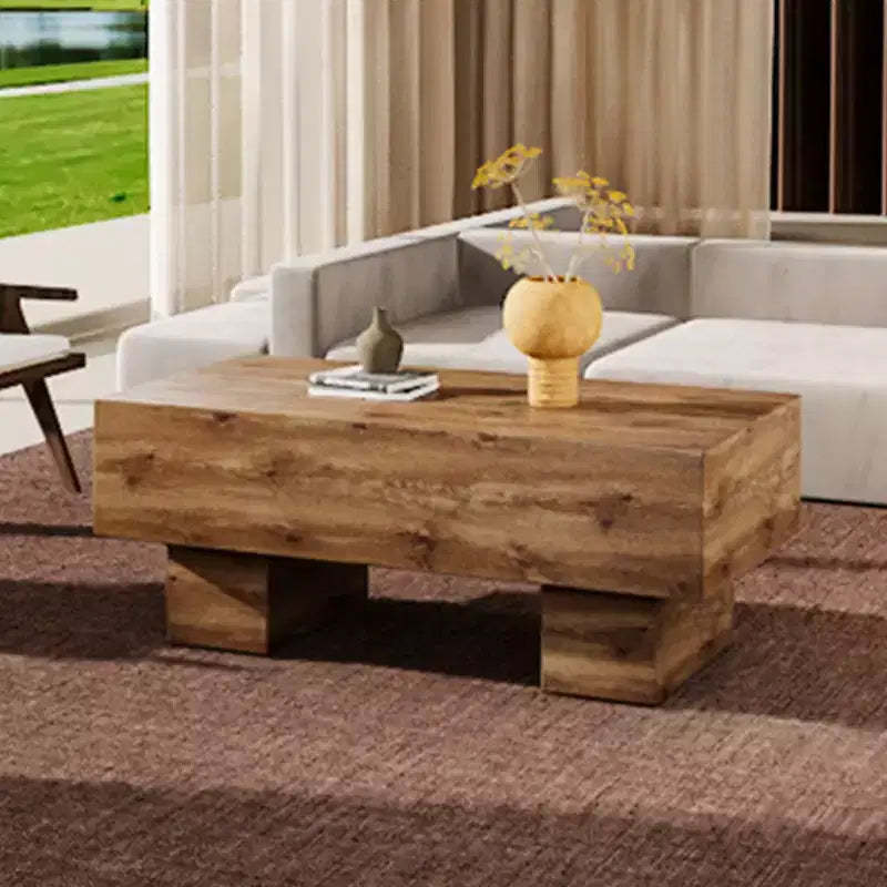 Okak Modern 43 Extra-Wide Coffee Table, Rectangular Rustic Center Table Tea Table with Carpet-Friendly Base for Living Room & Home Theaters