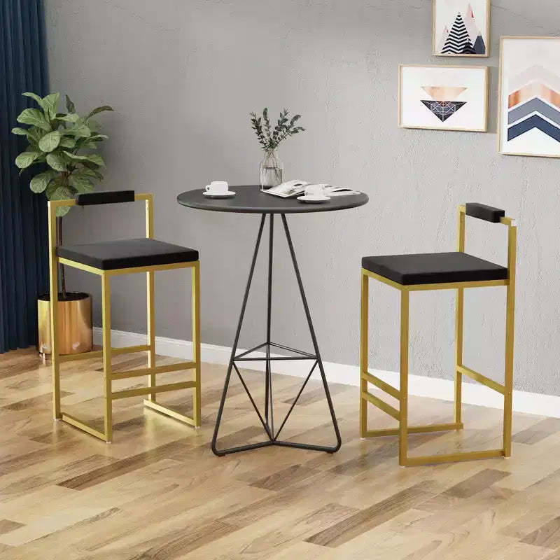 MAYEERTY Modern Velvet Counter Height Bar Stools Set of 2 Low Backrest Upholstered Dining Stools for Kitchen Island Gold Black