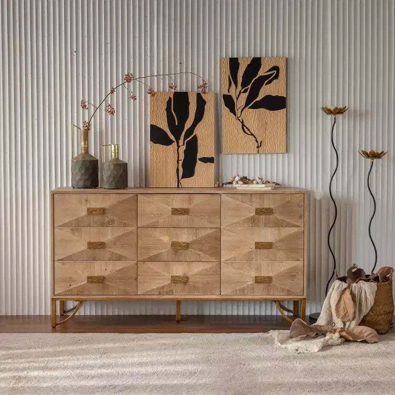 GDFStudio Kipling 3-Drawer and 2-Shelf Wood 59.44 Sideboard Buffet