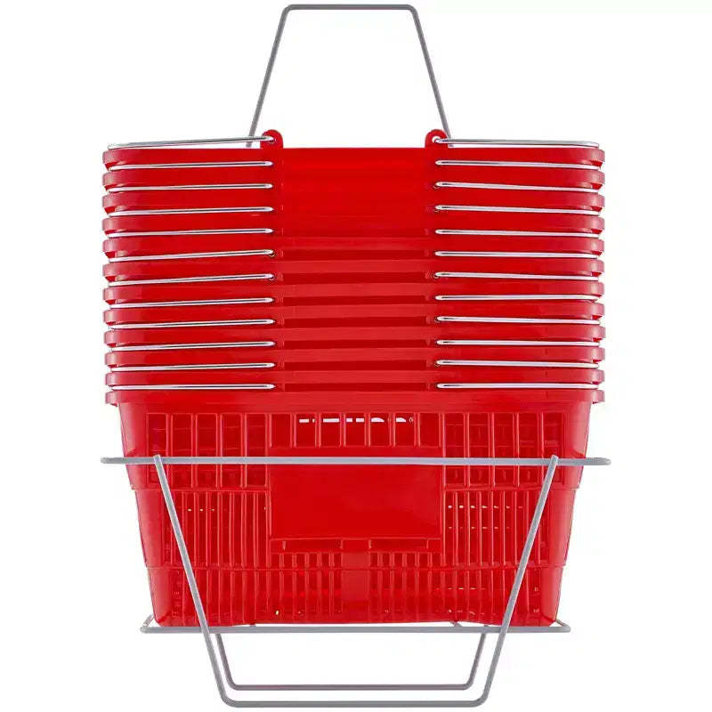 VEVOR Shopping Basket,Set of 12, 21L Durable Plastic Grocery Basket with Metal Handle and Stand, 16.73 x 12.01 x 8.58 inch Portable Shop Basket, Red