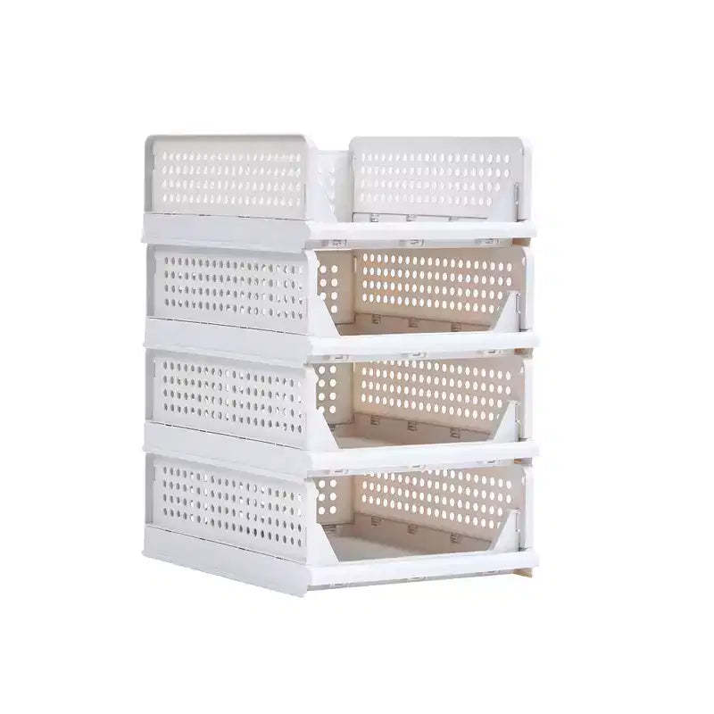 VECELO 4-Tier Plastic Closet Shelf Organizer, Stackable Sweater Storage Closet Drawers, Foldable Wardrobe Organizer, Gray