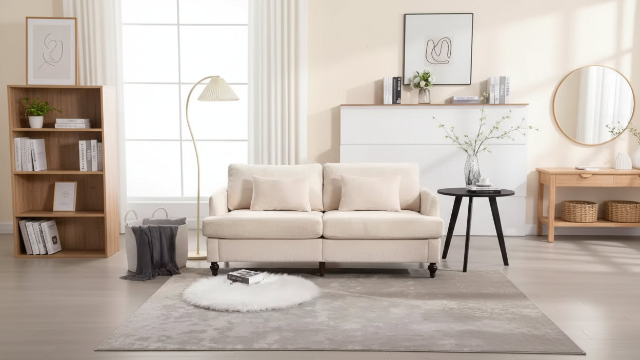 MAYEERTY Loveseat Beige Chenille Mid Century 2 Seat for Living Room Reading