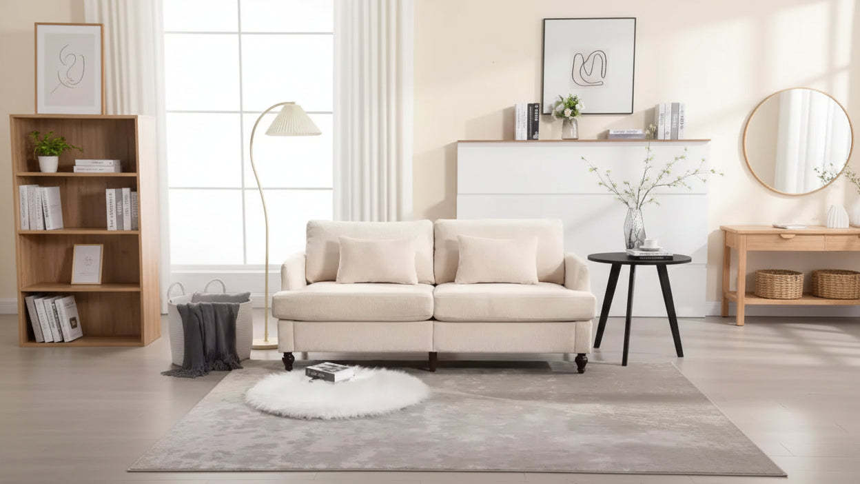 MAYEERTY Loveseat Beige Chenille Mid Century 2 Seat for Living Room Reading