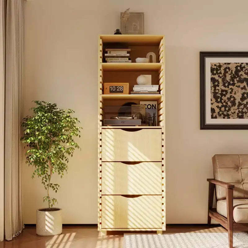 Famapy Adjustable Solid Wooden Display Cabinet Storage Cabinet - Multi - Shelf Organizer with Drawers for Home Office & Living Spaces Corner Cabinet