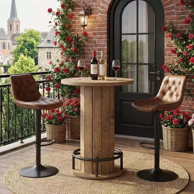 MAYEERTY Industrial-Farmhouse Round Bistro Table, Sturdy Wood Construction Small Space Bar Table for Home Cafe & Office, Easy Assembly