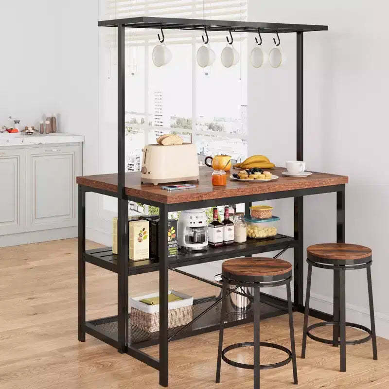 Kitchen Island, 3-Tier Kitchen Island Table, Farmhouse Microwave Stand with Storage, Metal Frame Bakers Rack for Dining Room