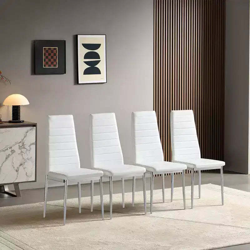 Okak Modern Style Dining Chairs Set of 4, Comfortable PU Leather Upholstery Kitchen Side Chairs with Silver Chrome Plated for Dining Table