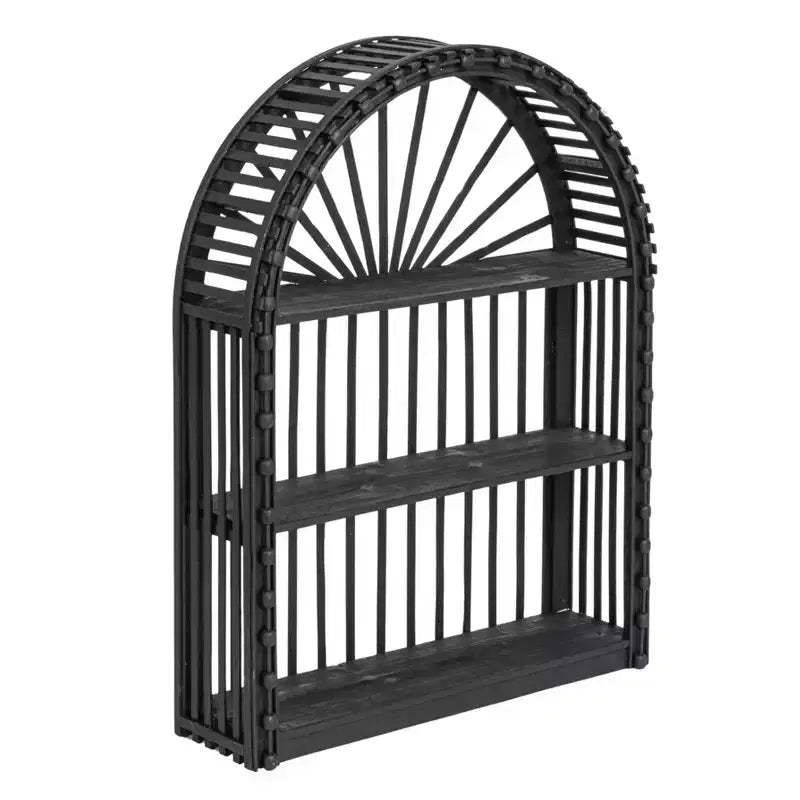 Storied Home Arched Bamboo and Wood Wall Shelf, Black