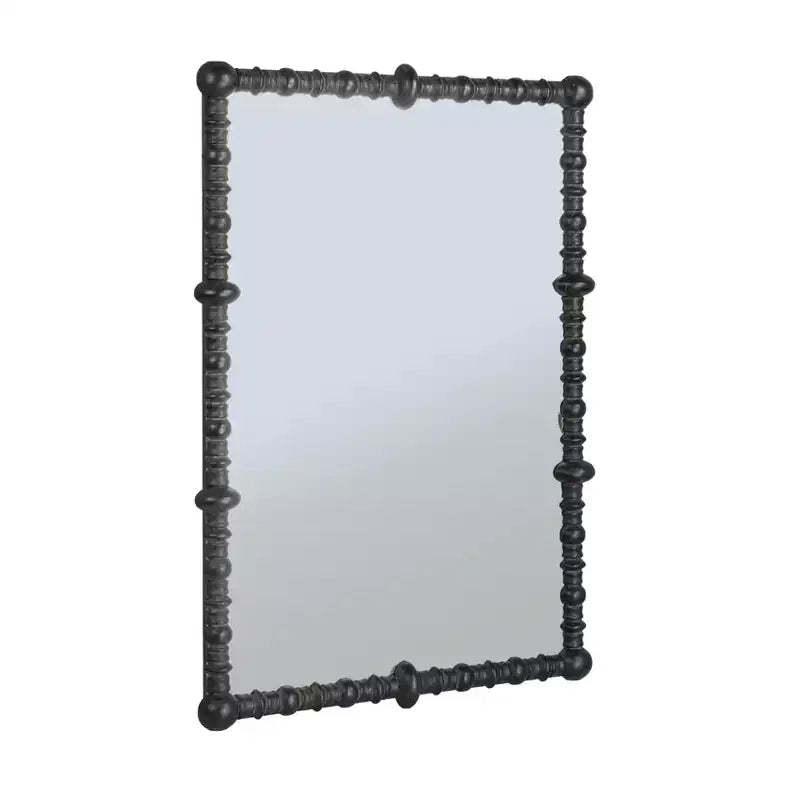 Storied Home Chic Wood Beaded Dowel Frame Mirror, Black