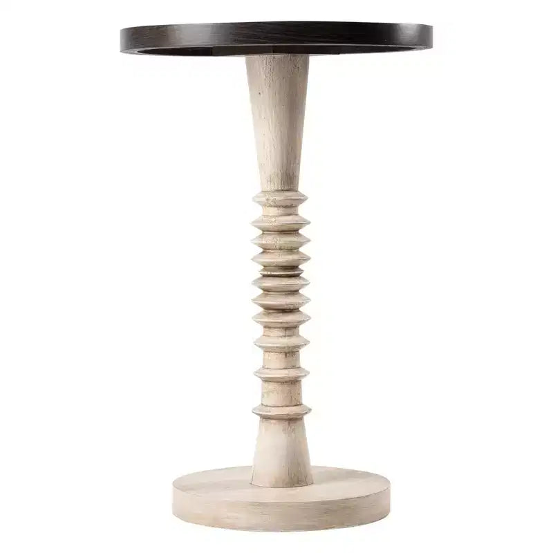 COZAYH Pedestal Tray Top End Table for Holding Drinks, Lamps or Plants, Farmhouse & Rustic Style for Living Room or Bedroom, Black Top on White Frame