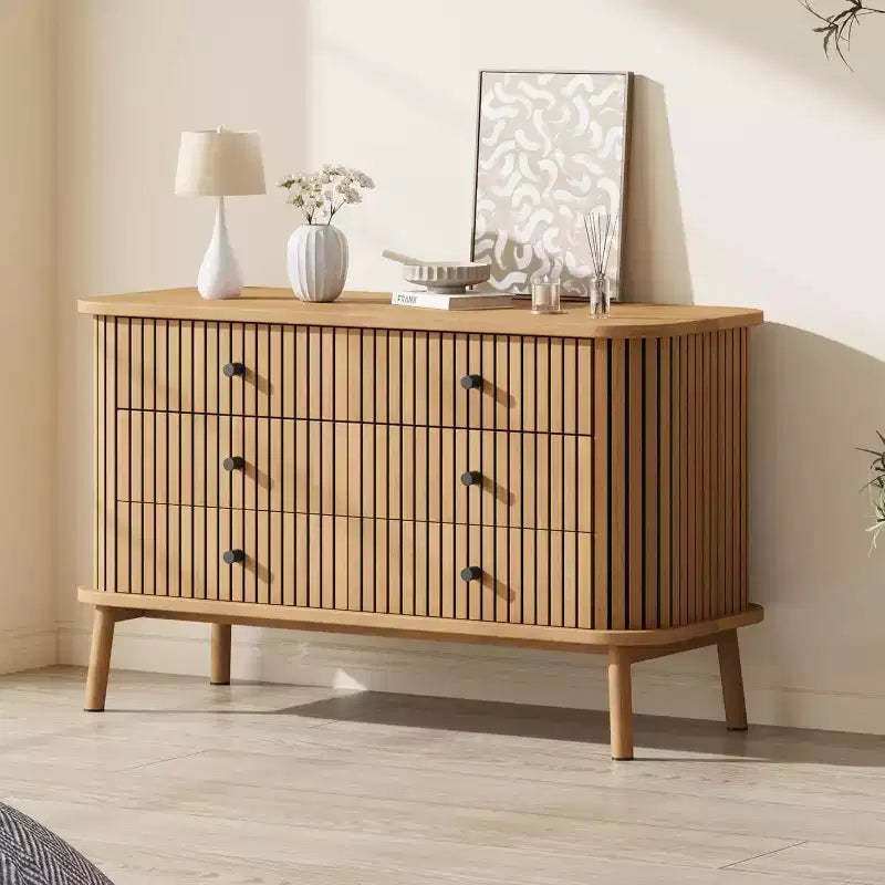 Acekool 6-Drawer Mid-Century Dresser  Natural Wood Storage with Black Accents