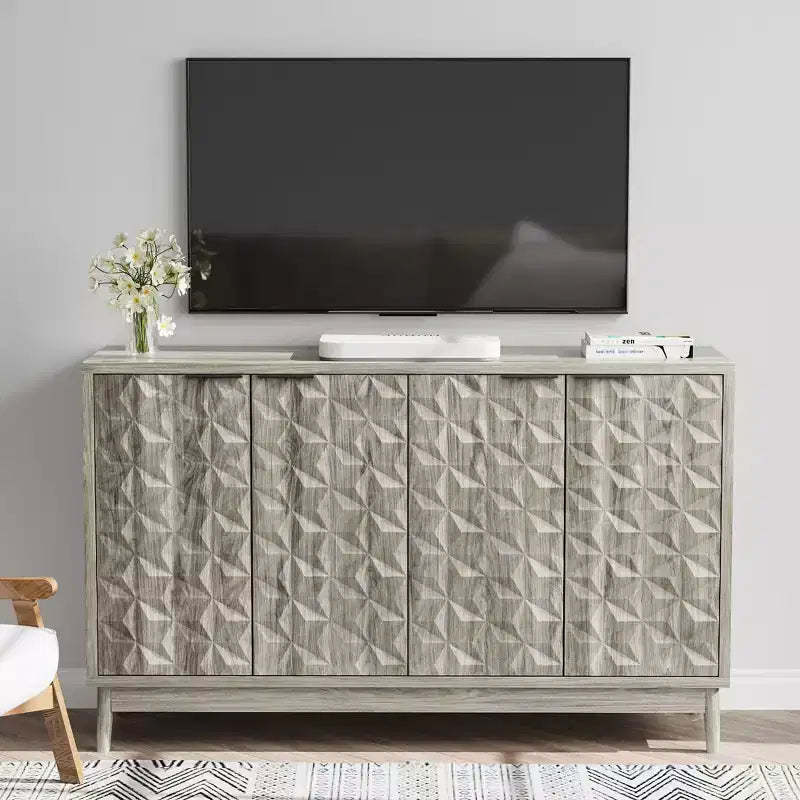 GDFStudio Hwei Modern 55.12'' Storage Cabinet with 4 Diamond-shaped Relief Doors and Adjustable Shelves