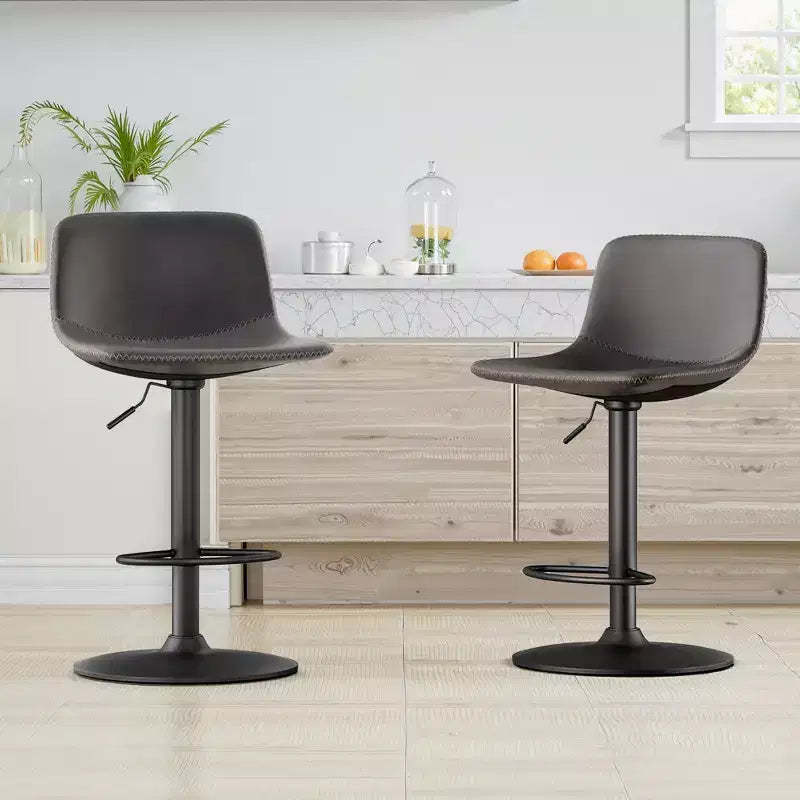 MAYEERTY Gray Adjustable Swivel Bar Stools Set of 2, Modern PU Leather with Back Support for Kitchen Island