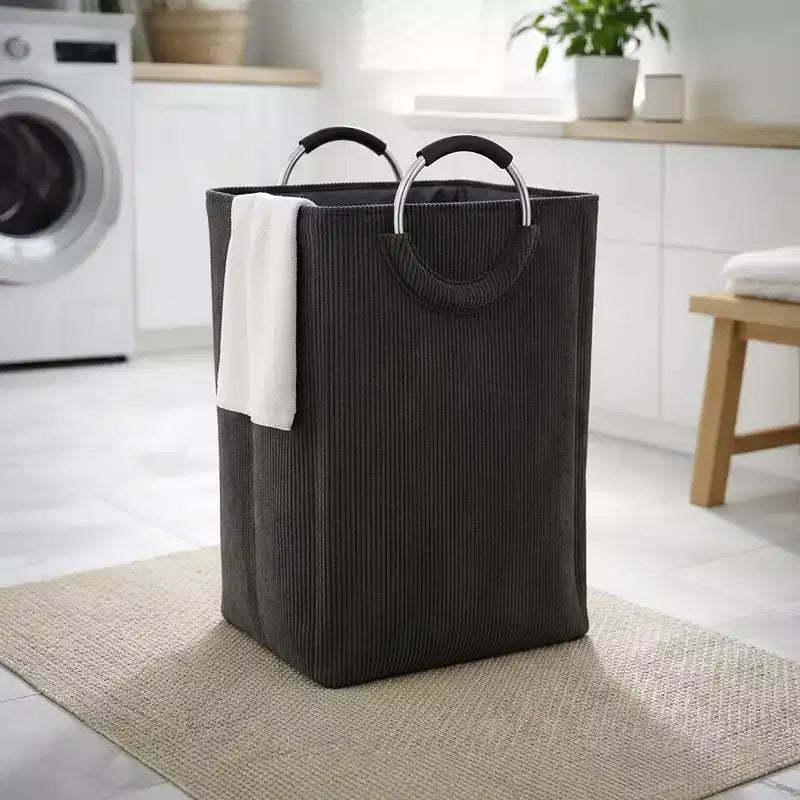 Evideco French Home Goods Corduroy Laundry Basket 55L Charcoal Gray