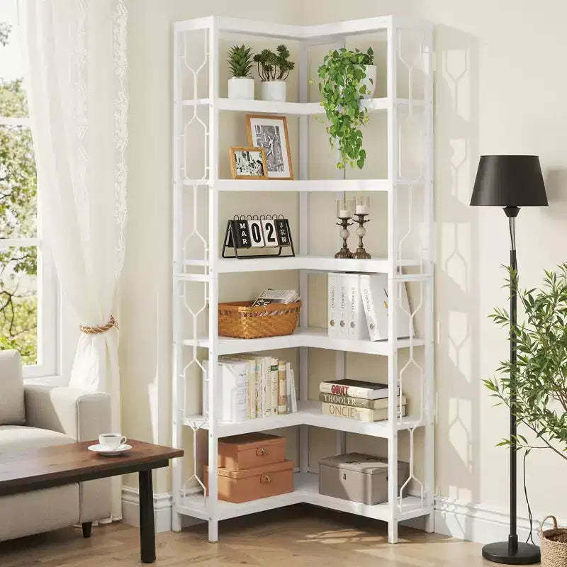 MAYEERTY 7-Tier Hexagonal Corner Shelf, Space-Saving Corner Storage Rack for Living Room